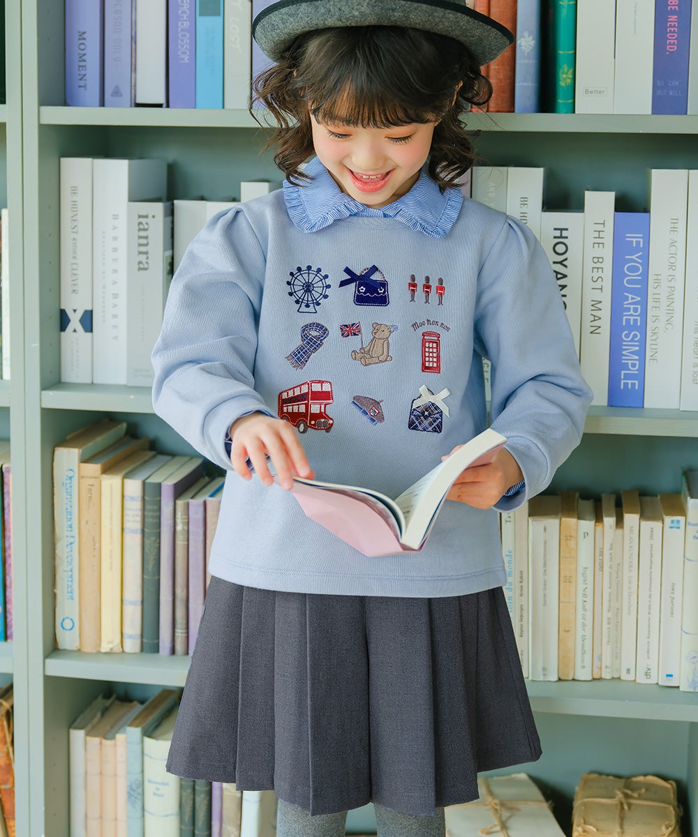 子供服 女の子 ストレッチツイル プリーツ風 キュロットパンツ 杢ｸﾞﾚｰ(92) モデル画像1