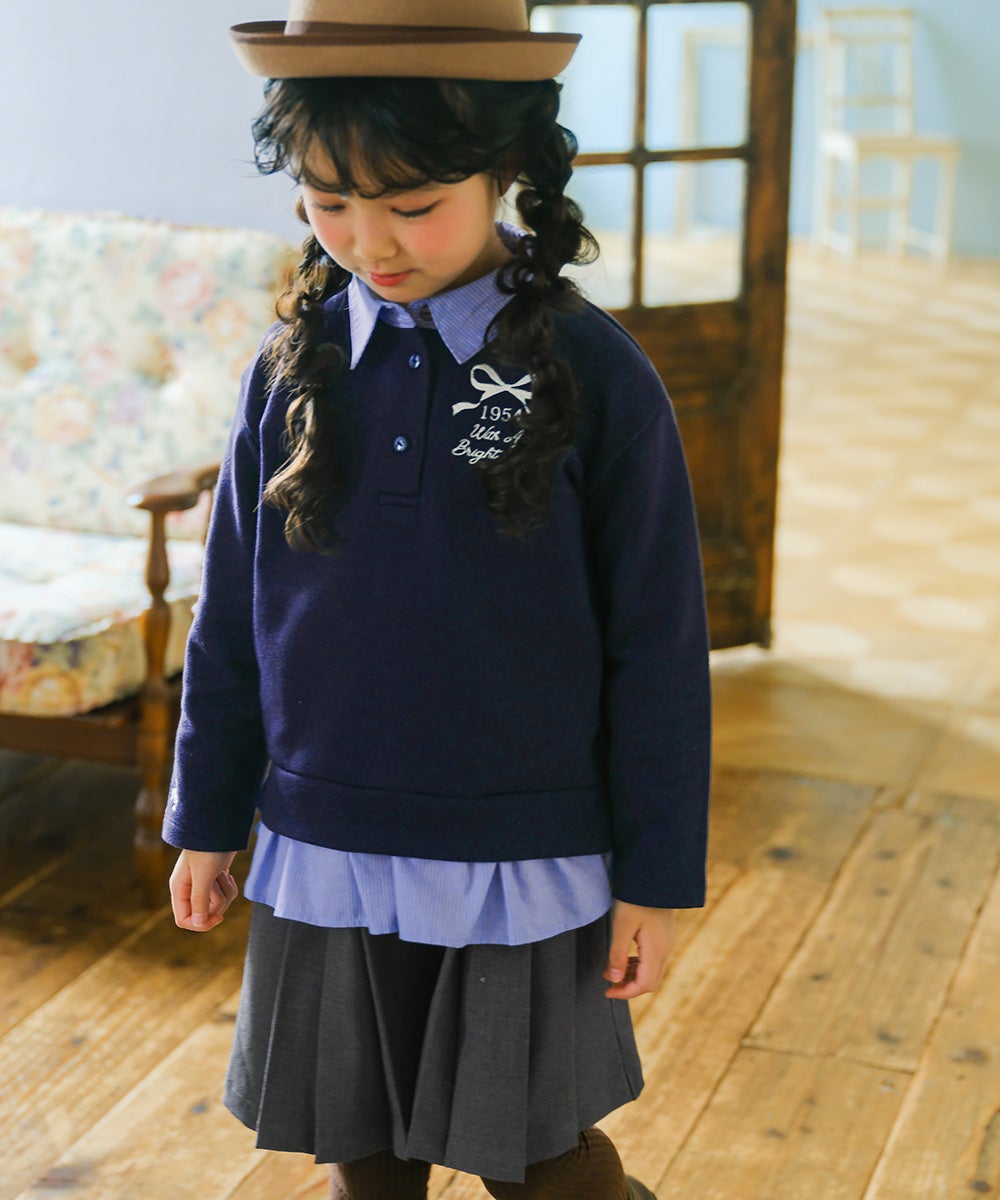 子供服 女の子 ストレッチツイル プリーツ風 キュロットパンツ 杢ｸﾞﾚｰ(92) モデル画像3