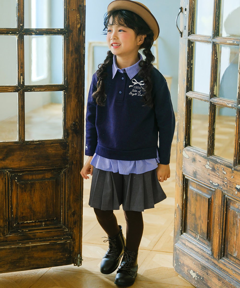 子供服 女の子 ストレッチツイル プリーツ風 キュロットパンツ 杢ｸﾞﾚｰ(92) モデル画像4