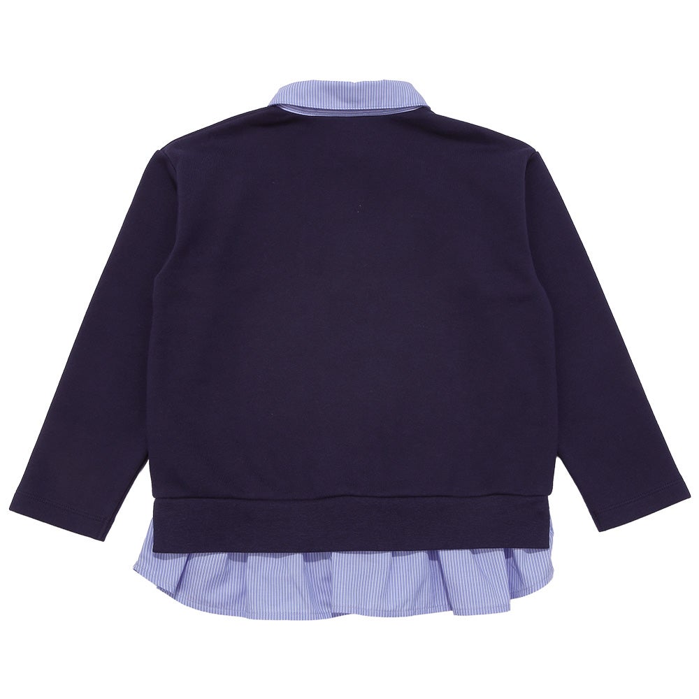 子供服 女の子 リボン ロゴ 刺繍 襟付き シャツ トレーナー 重ね着風 Tシャツ ネイビー(06) 背面