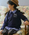 子供服 女の子 リボン ロゴ 刺繍 襟付き シャツ トレーナー 重ね着風 Tシャツ ネイビー(06) モデル画像1