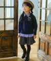 子供服 女の子 リボン ロゴ 刺繍 襟付き シャツ トレーナー 重ね着風 Tシャツ ネイビー(06) モデル画像2