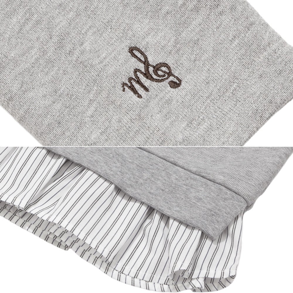 子供服 女の子 リボン ロゴ 刺繍 襟付き シャツ トレーナー 重ね着風 Tシャツ 杢ｸﾞﾚｰ(92) デザインポイント2