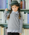 子供服 女の子 リボン ロゴ 刺繍 襟付き シャツ トレーナー 重ね着風 Tシャツ 杢ｸﾞﾚｰ(92) モデル画像アップ