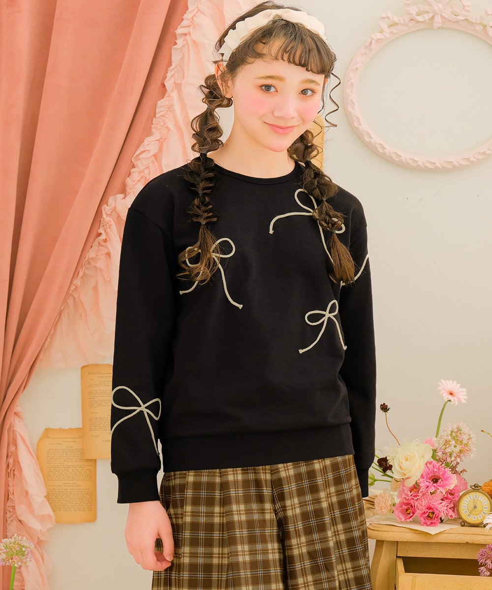 子供服 女の子 子ども服 こども キッズ ジュニア 長そで リボンモチーフつき ブラック(00) モデル画像1