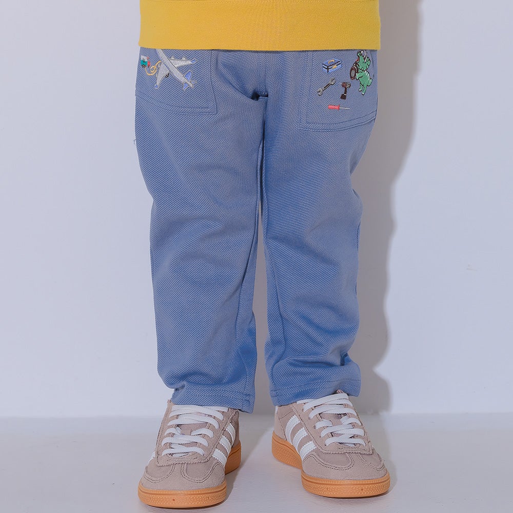 ベビー服 男の子 飛行機 乗り物 恐竜 刺繍 ポケットつき ストレッチ ベイカーパンツ