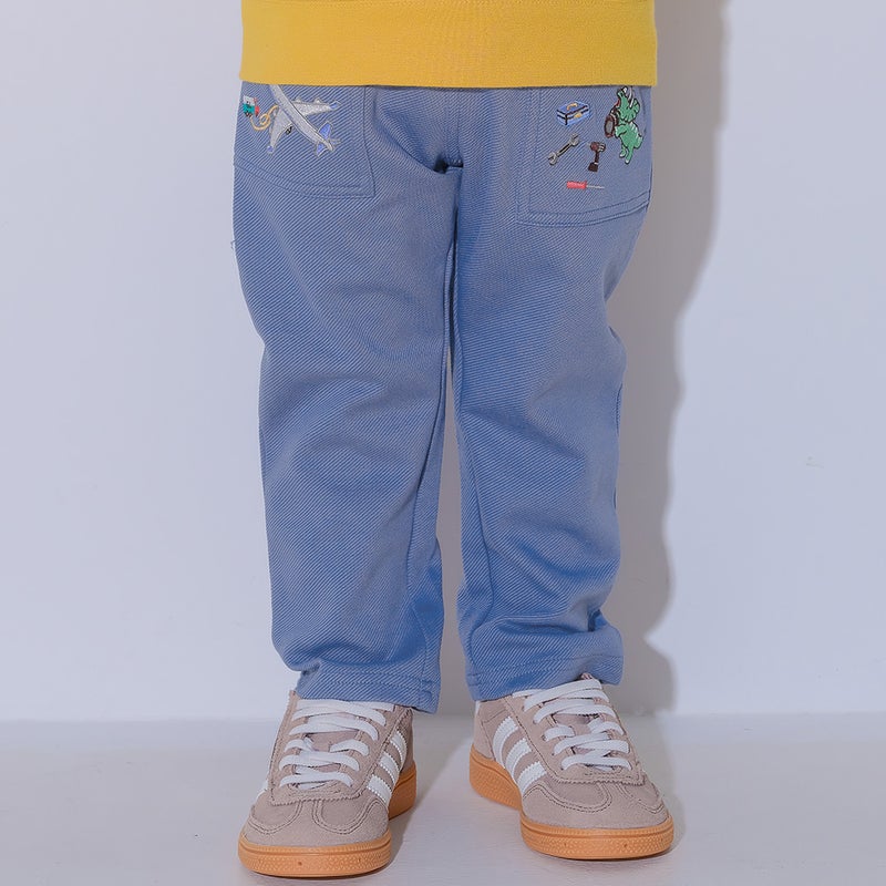 ベビー服 男の子 飛行機 乗り物 恐竜 刺繍 ポケットつき ストレッチ ベイカーパンツ