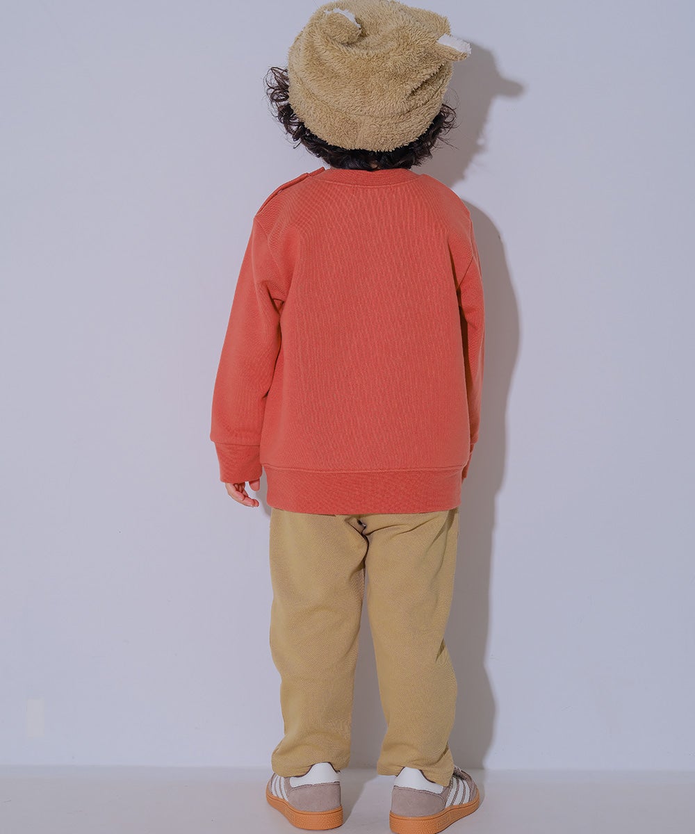 ベビー服 男の子 飛行機 乗り物 恐竜 刺繍 ポケットつき ストレッチ ベイカーパンツ ベージュ(51) モデル画像全身