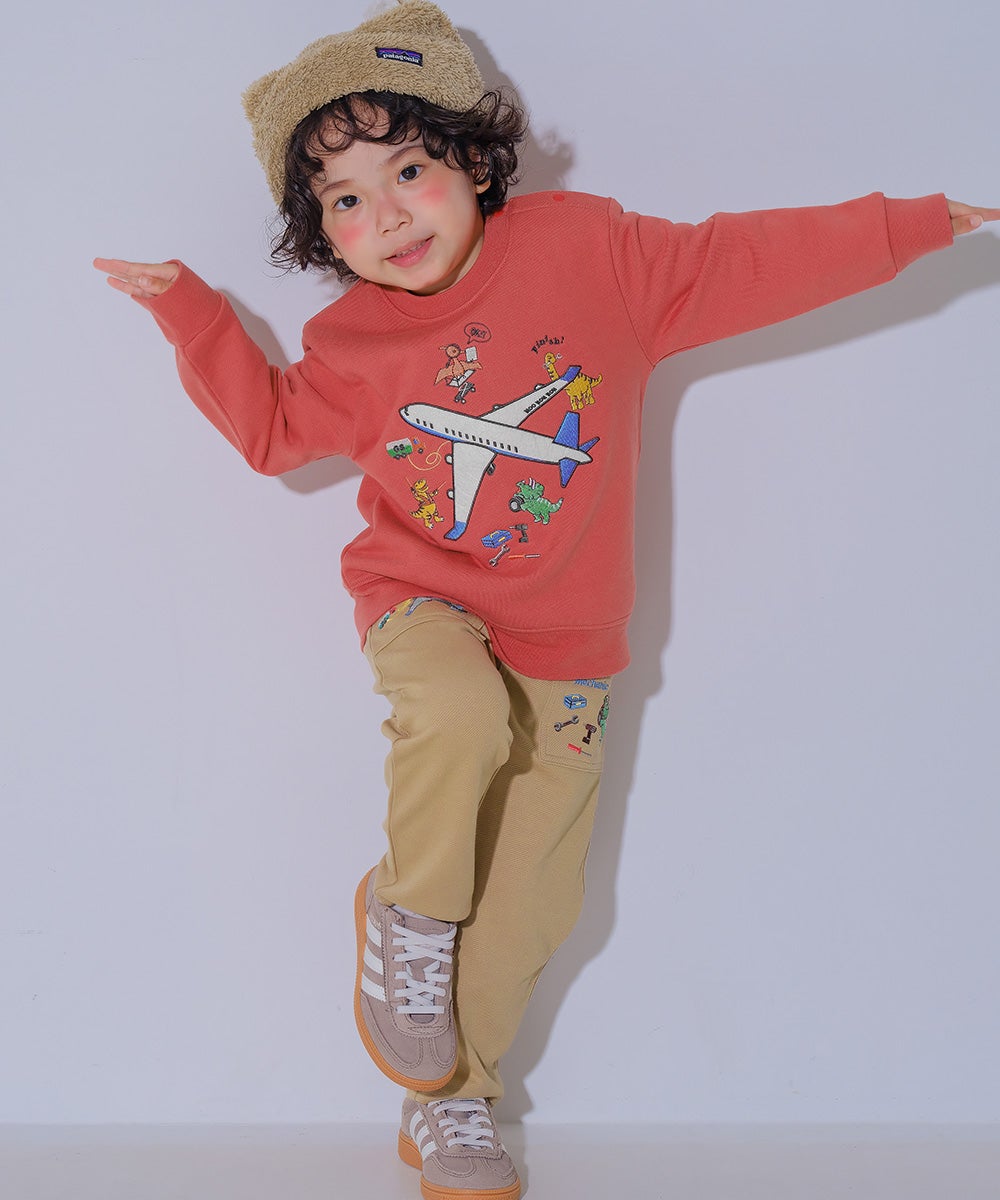 ベビー服 男の子 飛行機 乗り物 恐竜 刺繍 ポケットつき ストレッチ ベイカーパンツ ベージュ(51) モデル画像2