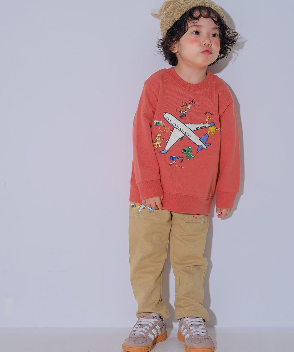 ベビー服 男の子 飛行機 乗り物 恐竜 刺繍 ポケットつき ストレッチ ベイカーパンツ ベージュ(51) モデル画像3
