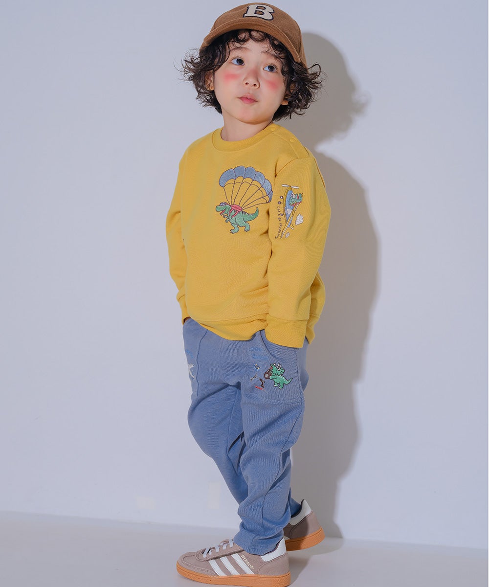 ベビー服 男の子 飛行機 乗り物 恐竜 刺繍 ポケットつき ストレッチ ベイカーパンツ ブルー(61) モデル画像2