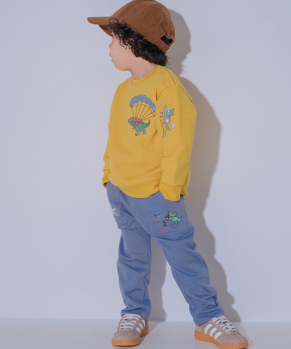 ベビー服 男の子 飛行機 乗り物 恐竜 刺繍 ポケットつき ストレッチ ベイカーパンツ ブルー(61) モデル画像3