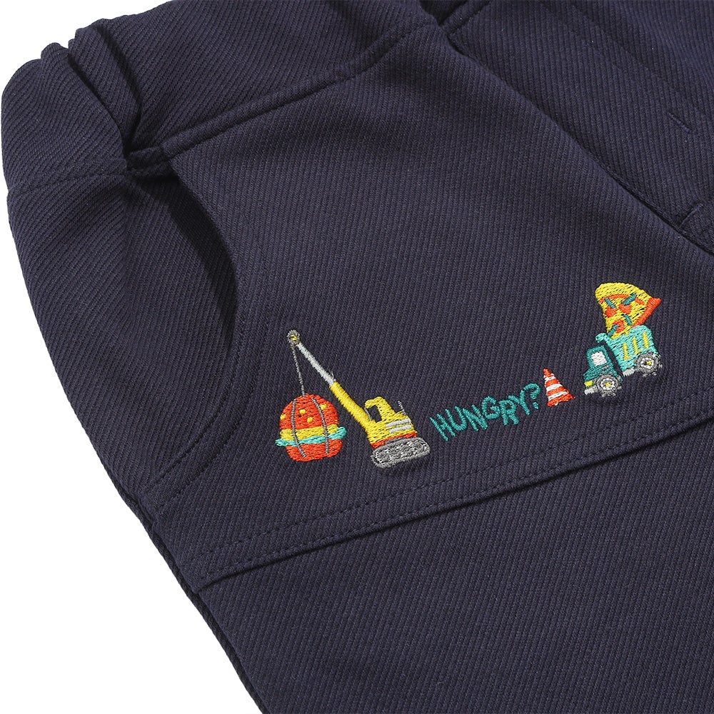 ベビー服 男の子 ハンバーガー はたらく車 乗り物刺繍 ストレッチパンツ ネイビー(06) デザインポイント2