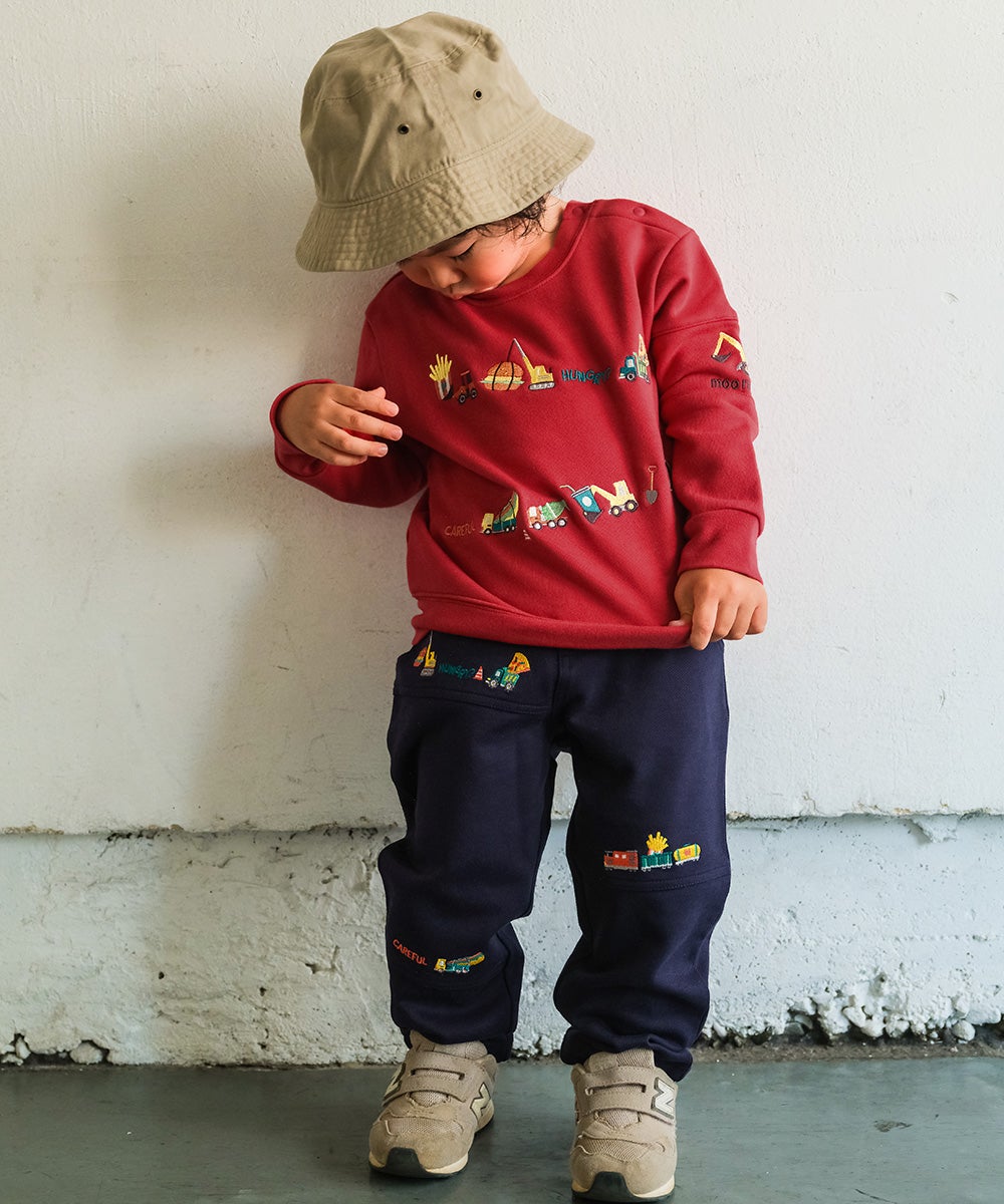 ベビー服 男の子 ハンバーガー はたらく車 乗り物刺繍 ストレッチパンツ ネイビー(06) モデル画像アップ