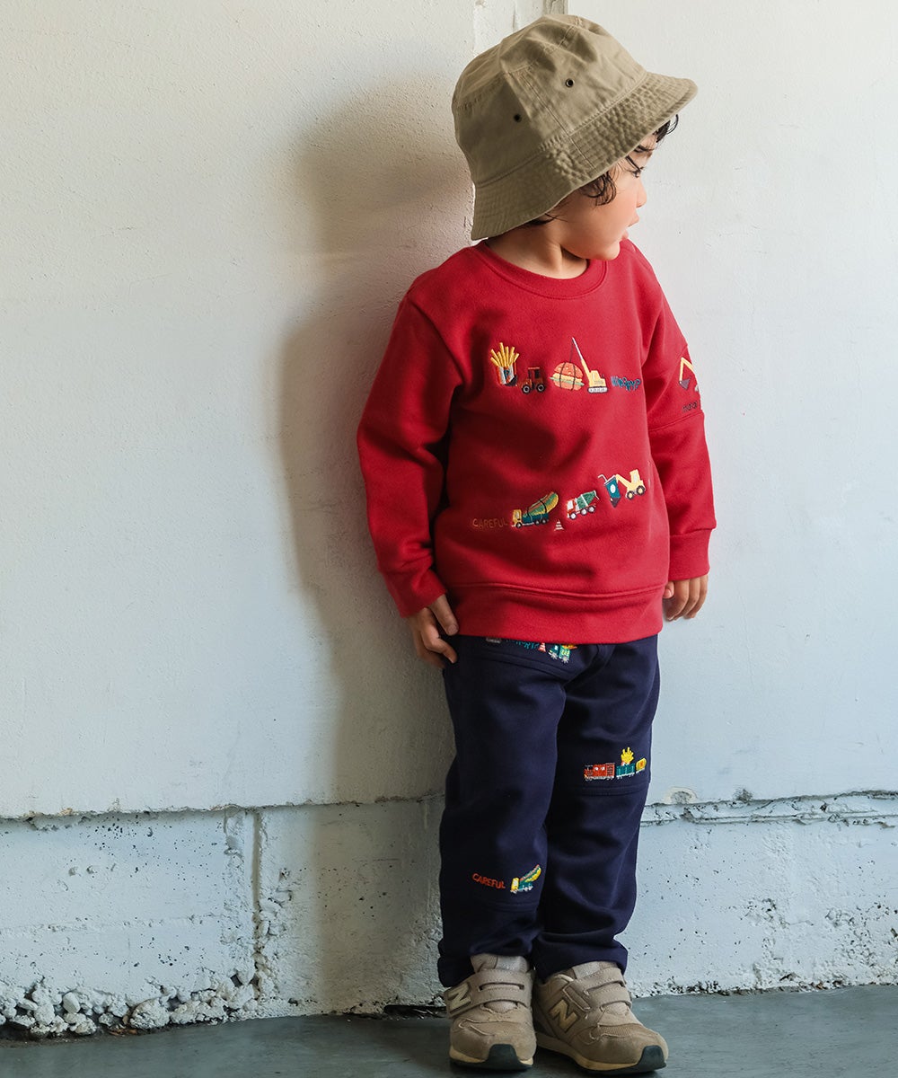 ベビー服 男の子 ハンバーガー はたらく車 乗り物刺繍 ストレッチパンツ ネイビー(06) モデル画像全身