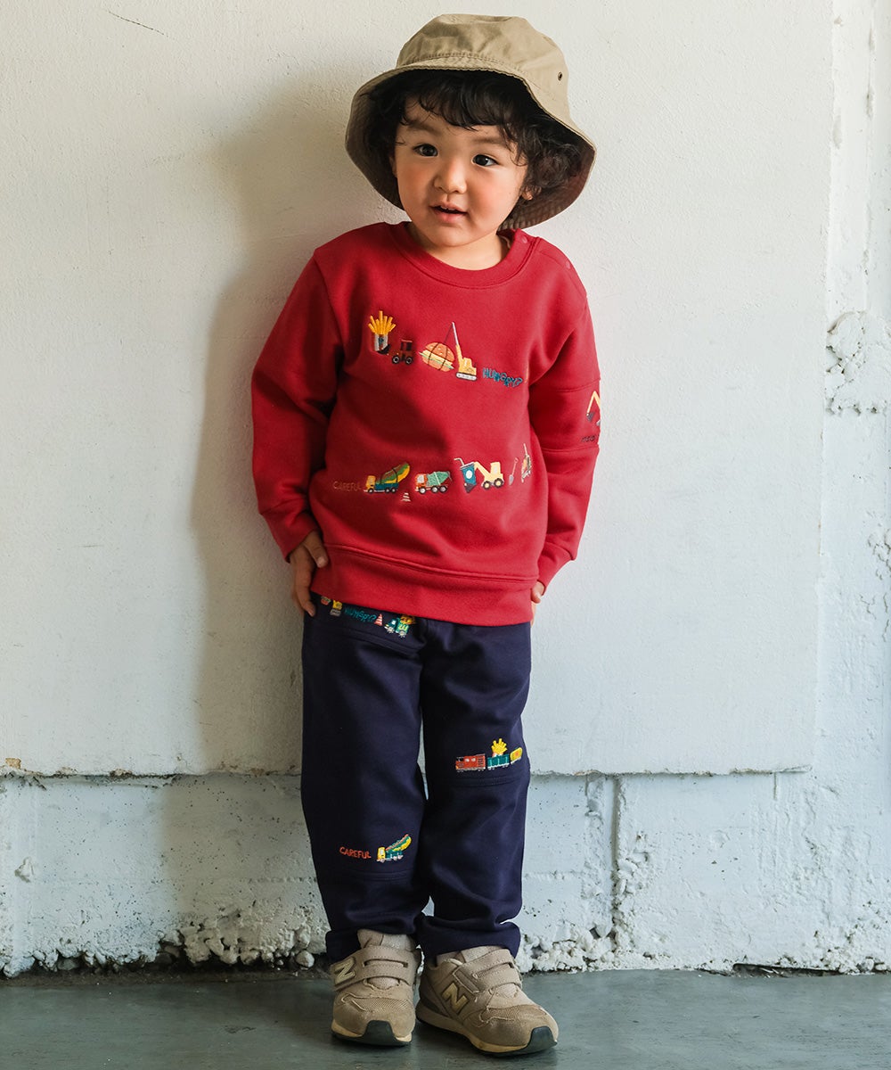 ベビー服 男の子 ハンバーガー はたらく車 乗り物刺繍 ストレッチパンツ ネイビー(06) モデル画像1