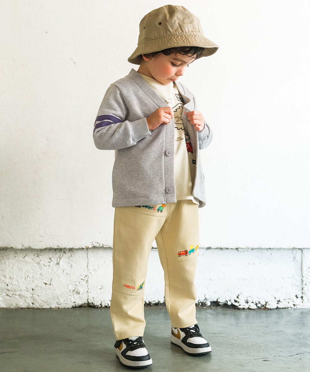 ベビー服 男の子 ハンバーガー はたらく車 乗り物刺繍 ストレッチパンツ ベージュ(51) モデル画像2