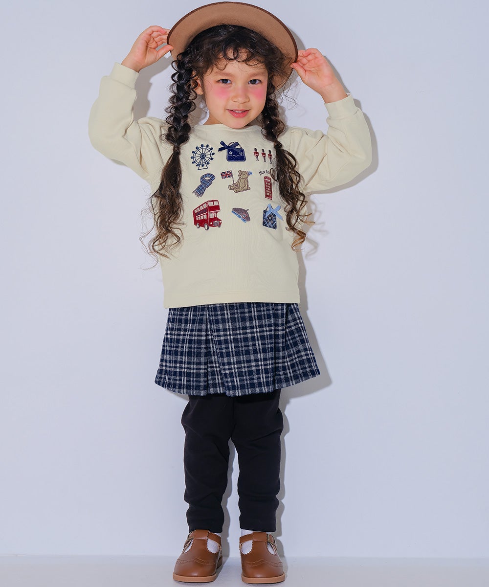 ベビー服 女の子 チェック柄 10分丈 スカッツ ネイビー(06) モデル画像アップ