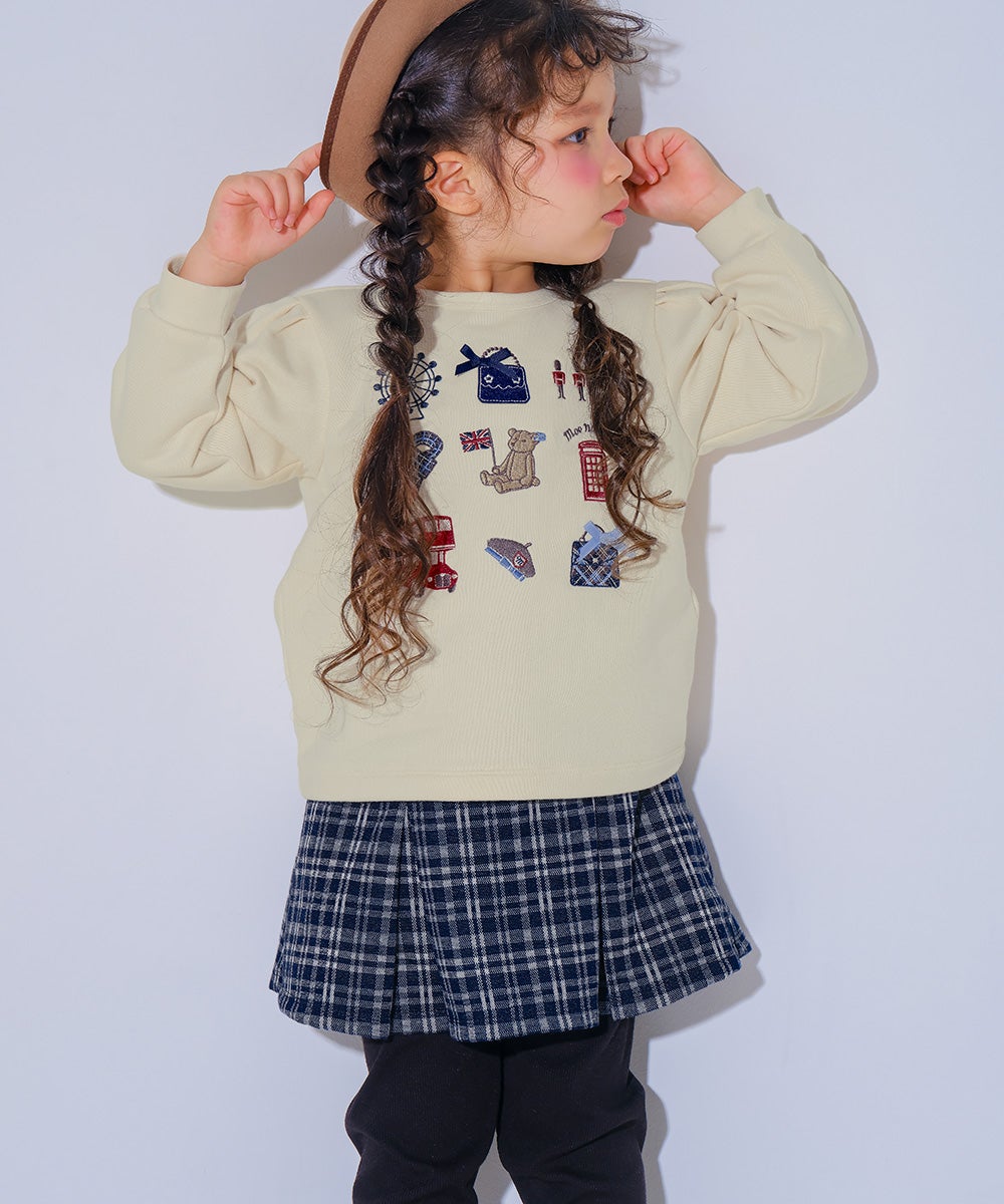 ベビー服 女の子 チェック柄 10分丈 スカッツ ネイビー(06) モデル画像1