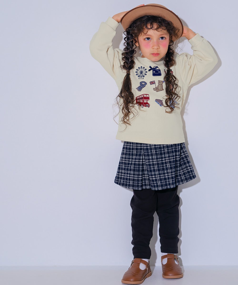 ベビー服 女の子 チェック柄 10分丈 スカッツ ネイビー(06) モデル画像2