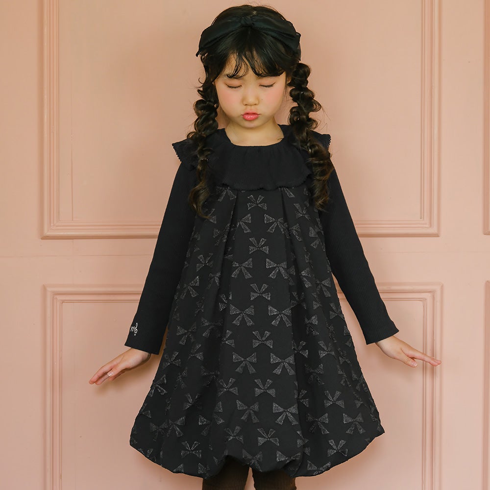 子供服 女の子 リボン柄 タック バルーンワンピース