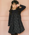 子供服 女の子 リボン柄 タック バルーンワンピース ブラック(00) モデル画像アップ