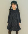 子供服 女の子 リボン柄 タック バルーンワンピース ブラック(00) モデル画像2