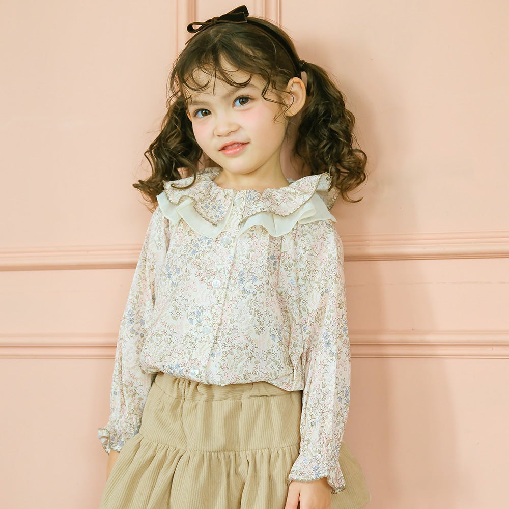 子供服 女の子 小花柄 シフォンフリル襟付き ブラウス