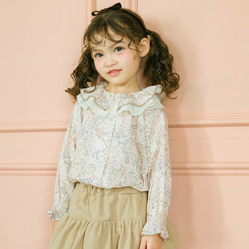 子供服 女の子 小花柄 シフォンフリル襟付き ブラウス