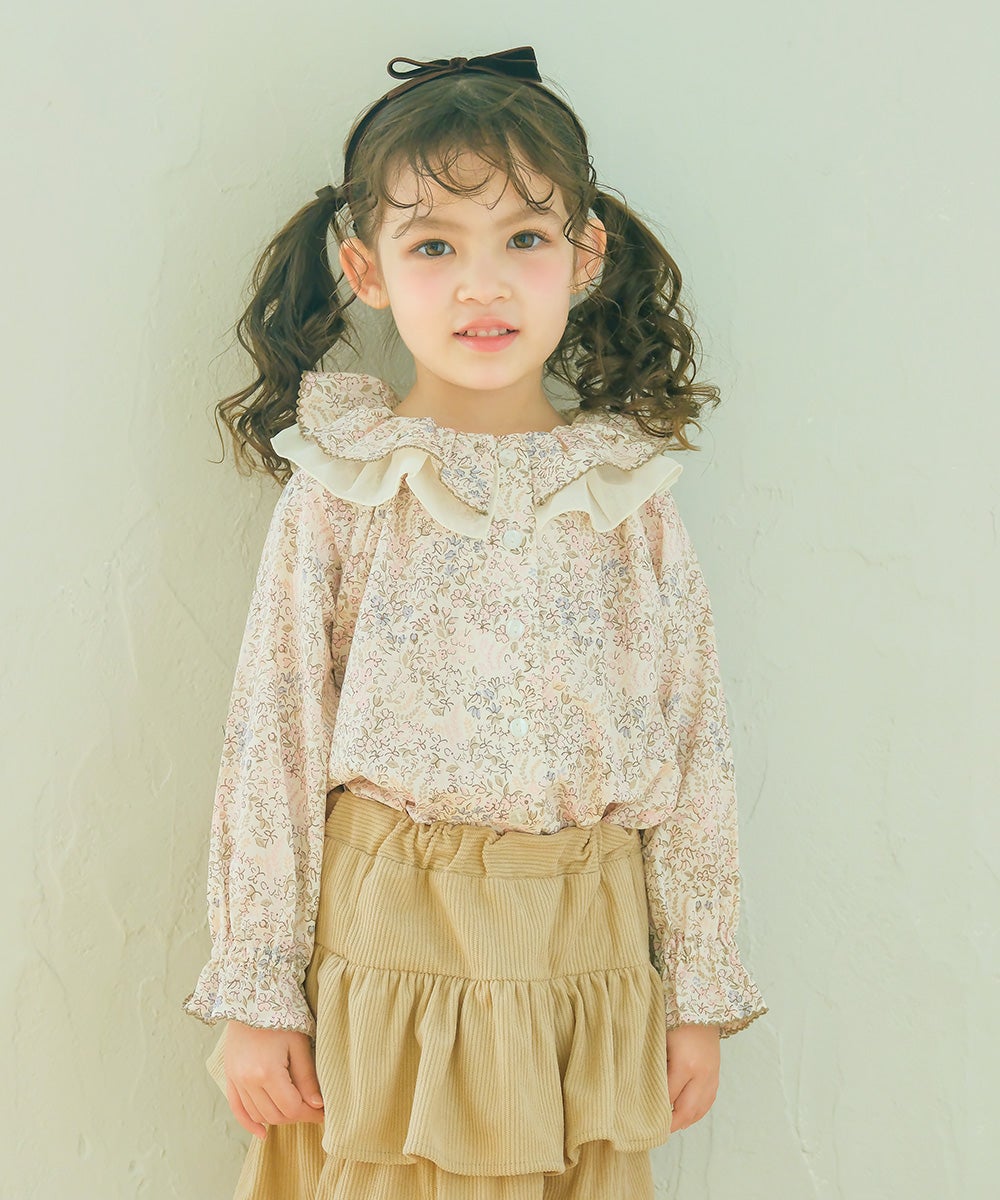 子供服 女の子 小花柄 シフォンフリル襟付き ブラウス アイボリー(12) モデル画像1