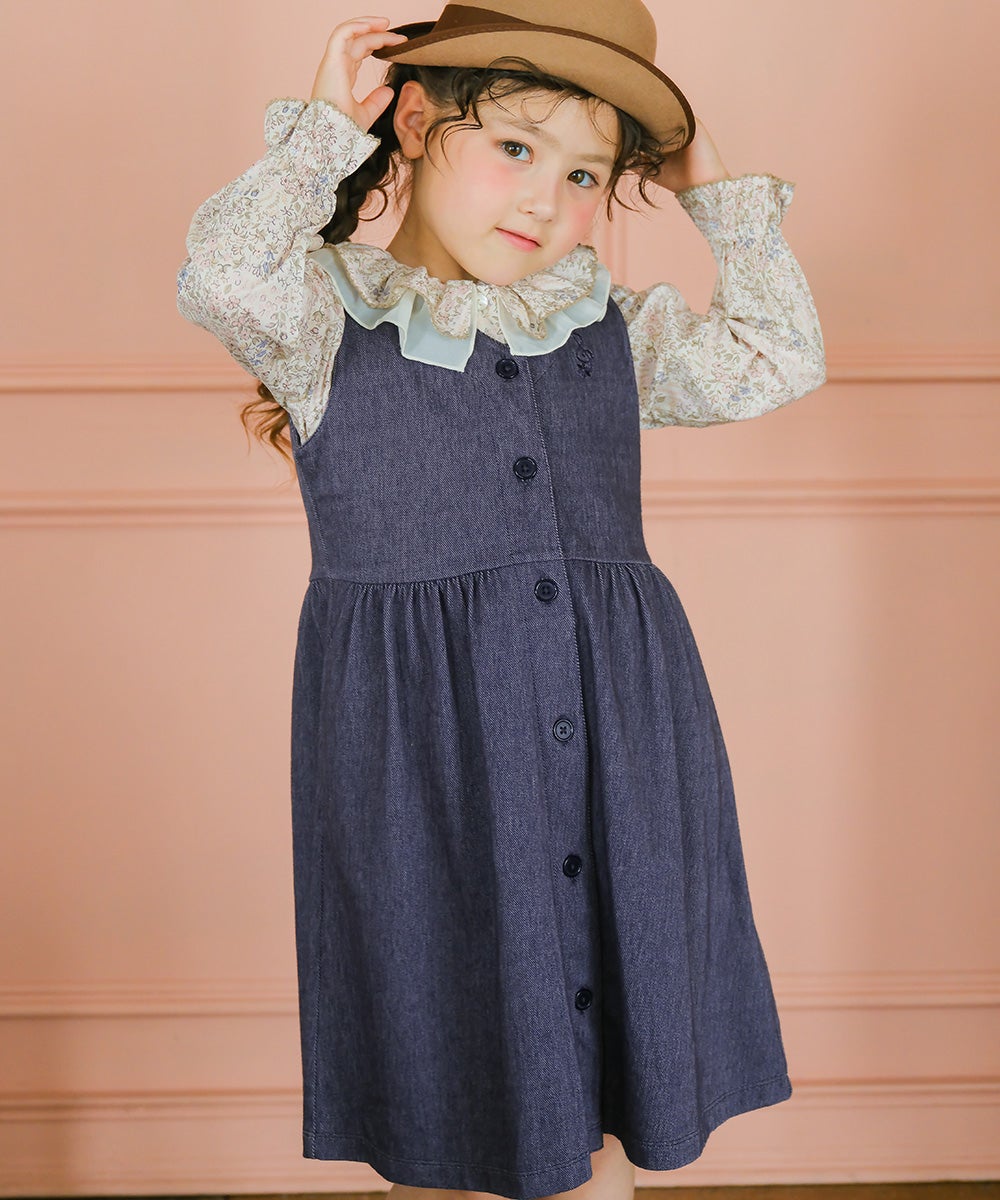 子供服 女の子 小花柄 シフォンフリル襟付き ブラウス アイボリー(12) モデル画像3