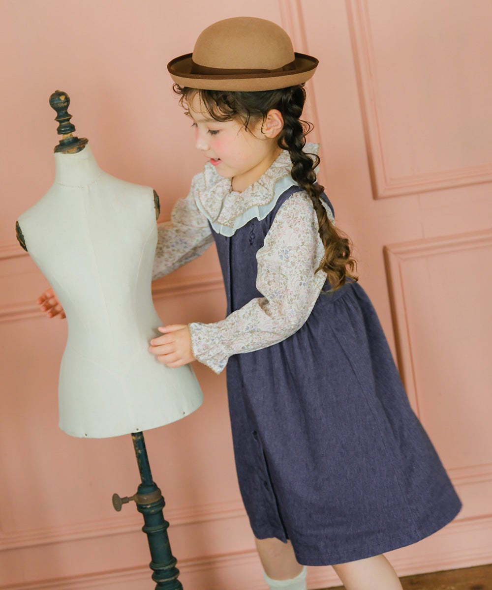 子供服 女の子 小花柄 シフォンフリル襟付き ブラウス アイボリー(12) モデル画像4