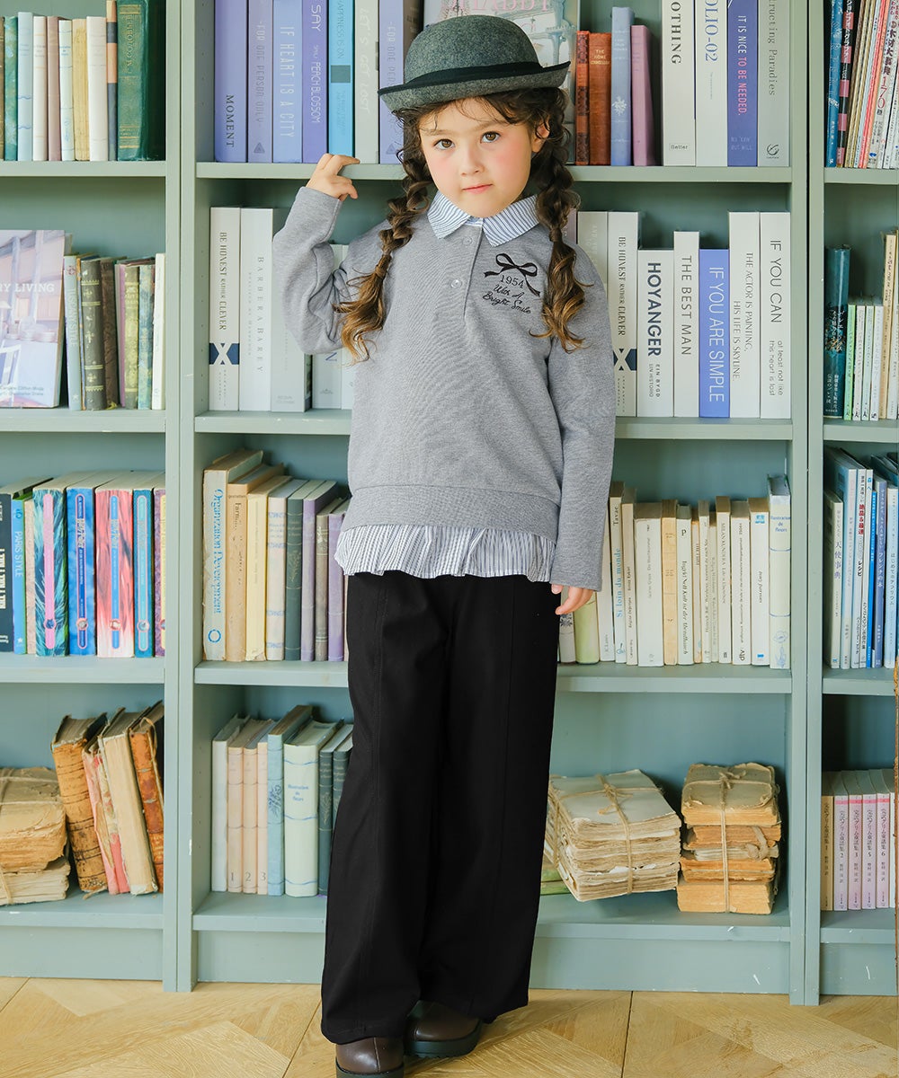 子供服 女の子 男女兼用 ウエストゴム ストレッチパンツ ブラック(00) モデル画像アップ