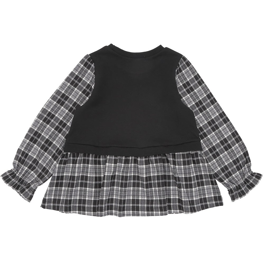 ベビー服 女の子 子ども服 こども キッズ ジュニア チェック柄 重ね着風 Aライン 長そでトレーナー ブラック(00) 背面