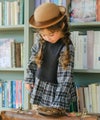 ベビー服 女の子 子ども服 こども キッズ ジュニア チェック柄 重ね着風 Aライン 長そでトレーナー ブラック(00) モデル画像全身