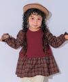 ベビー服 女の子 子ども服 こども キッズ ジュニア チェック柄 重ね着風 Aライン 長そでトレーナー エンジ(31) モデル画像アップ