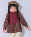ベビー服 女の子 子ども服 こども キッズ ジュニア チェック柄 重ね着風 Aライン 長そでトレーナー エンジ(31) モデル画像1