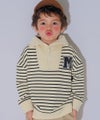 子供服 男の子 男女兼用 ボーダー柄 襟付き 裏毛 ハーフジップ トレーナー ホワイト×ブラック(10) モデル画像3