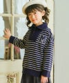 子供服 男の子 男女兼用 ボーダー柄 襟付き 裏毛 ハーフジップ トレーナー ネイビー(06) モデル画像アップ