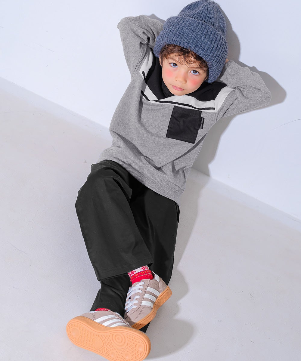 子供服 男の子 男女兼用 ストレッチツイル ストレートパンツ ブラック(00) モデル画像アップ