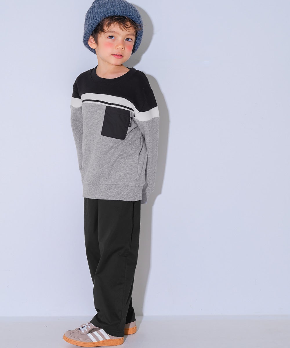 子供服 男の子 男女兼用 ストレッチツイル ストレートパンツ ブラック(00) モデル画像全身