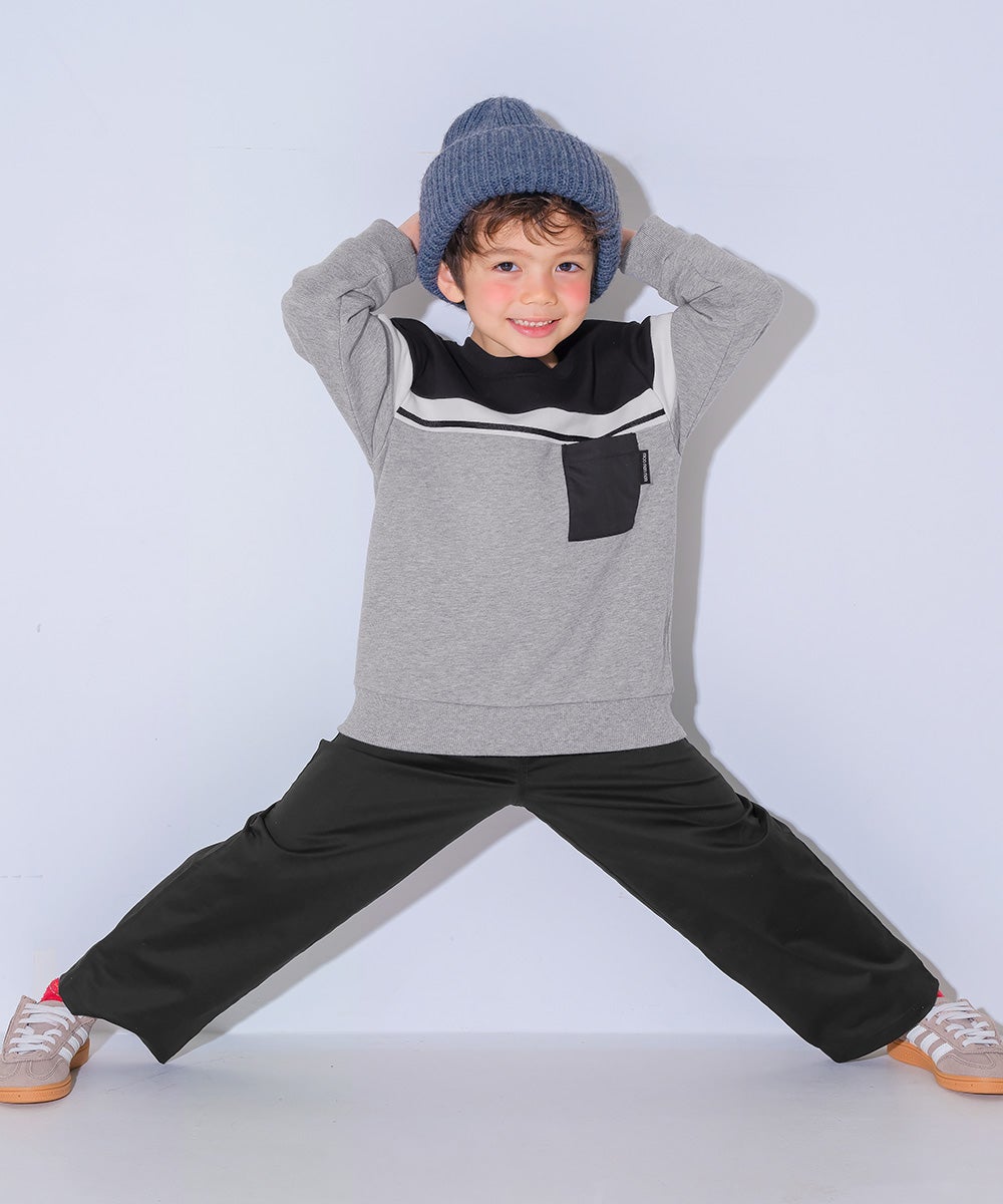 子供服 男の子 男女兼用 ストレッチツイル ストレートパンツ ブラック(00) モデル画像2