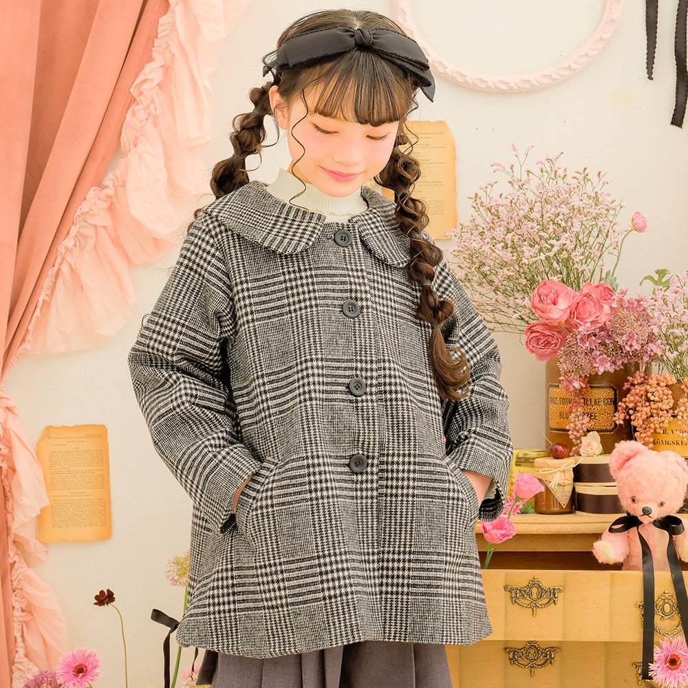 子供服 女の子 チェック柄 襟付き 厚手 微起毛コート