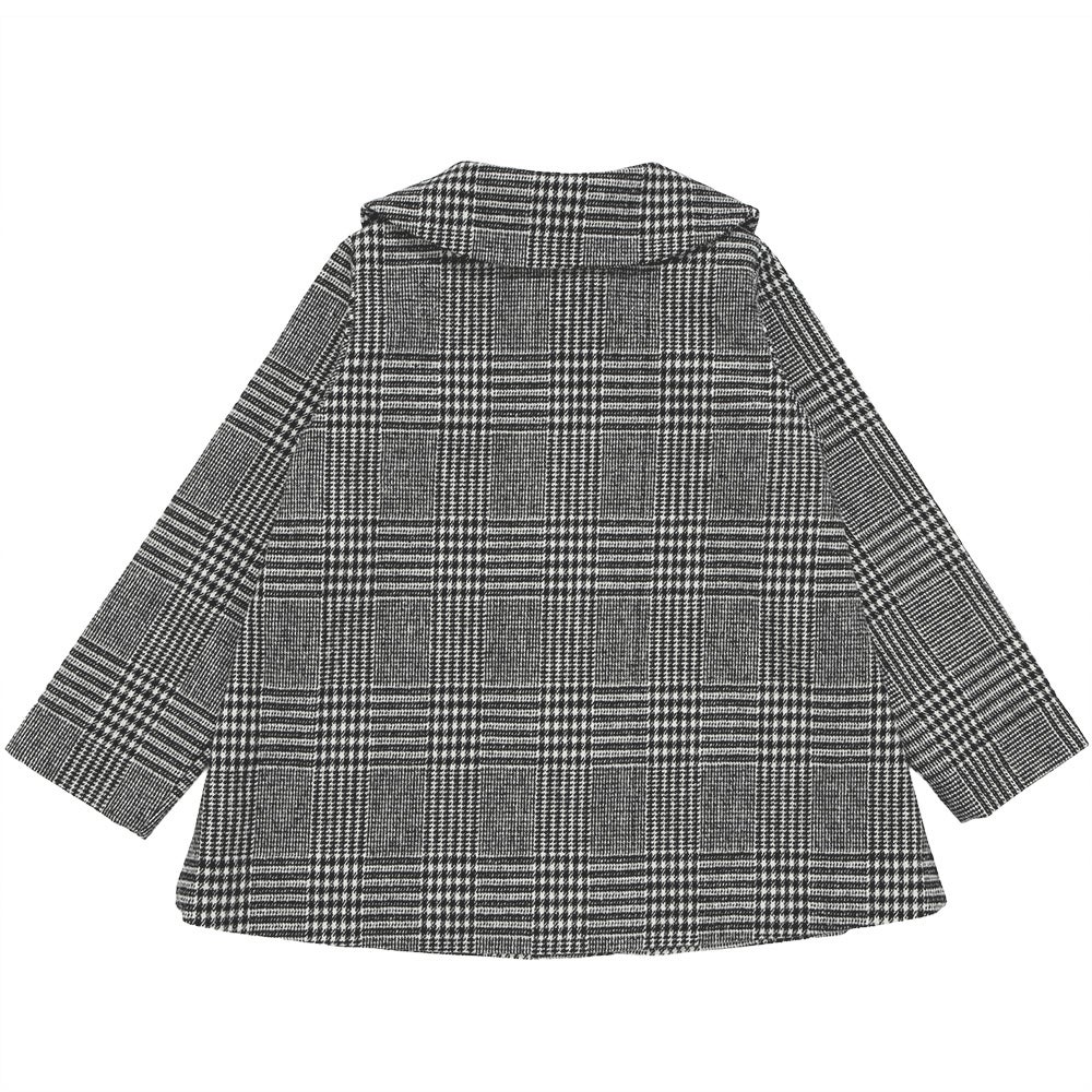 子供服 女の子 チェック柄 襟付き 厚手 微起毛コート ホワイト×ブラック(10) 背面