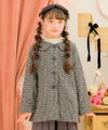 子供服 女の子 チェック柄 襟付き 厚手 微起毛コート ホワイト×ブラック(10) モデル画像アップ