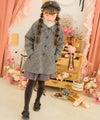 子供服 女の子 チェック柄 襟付き 厚手 微起毛コート ホワイト×ブラック(10) モデル画像全身