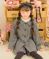 子供服 女の子 チェック柄 襟付き 厚手 微起毛コート ホワイト×ブラック(10) モデル画像1