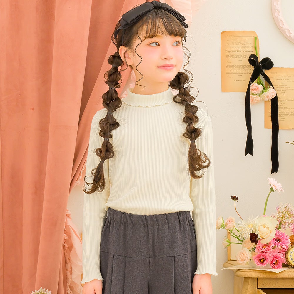 子供服 女の子 リブ ハイネックカットソー