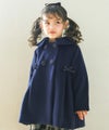 子供服 女の子 リボン 襟つき ダブルボタン 微起毛コート ネイビー(06) モデル画像アップ