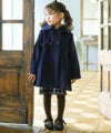 子供服 女の子 リボン 襟つき ダブルボタン 微起毛コート ネイビー(06) モデル画像全身
